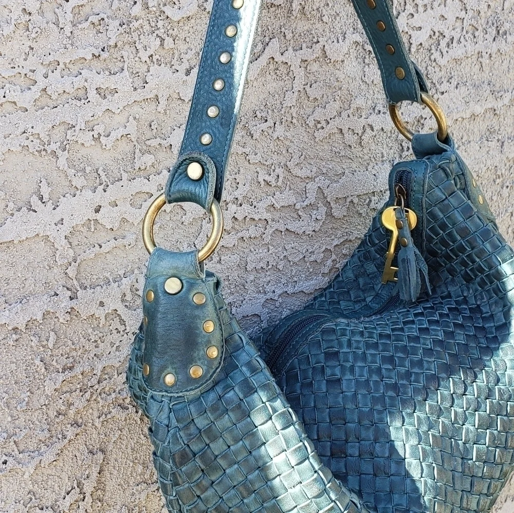 RARE FOSSIL‎ Woven Leather Hobo Bag - Picture 6 of 12
